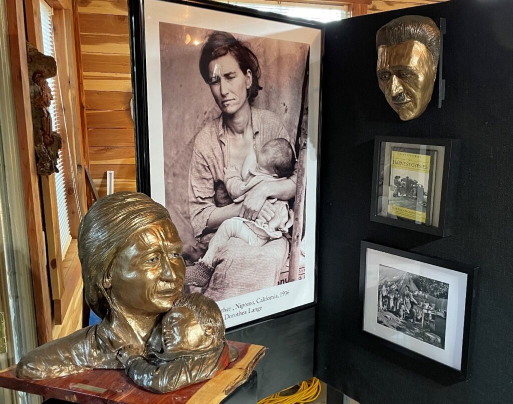 Begins with Dorothea Lange’s image of her “Migrant Mother and Child,” with Lew’s 3-D work of the same name. To the right (top) is Tom Collins, an important connection between Dorothea and John. I will add a facsimile of the letter John wrote to Dorothea this section. 